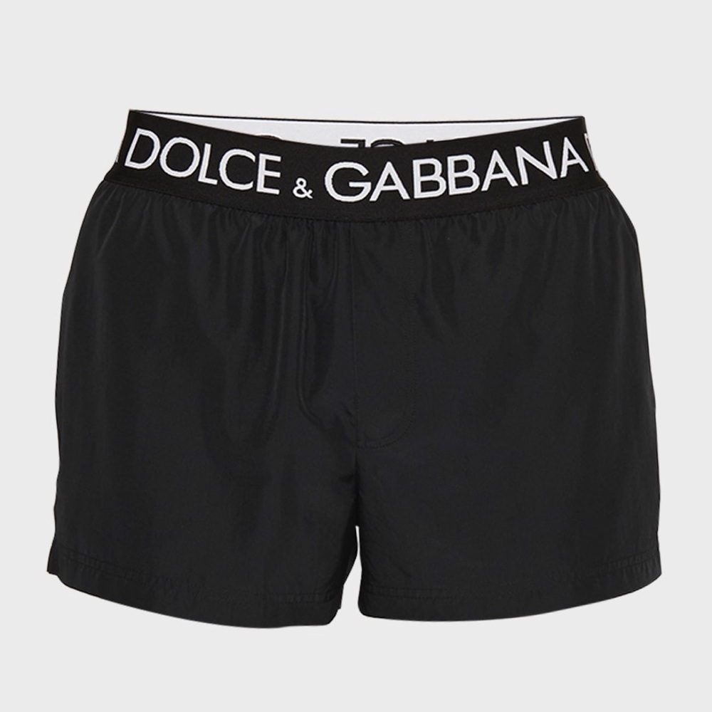 Dolce & Gabbana Men's Logo-Waistband Swim Shorts